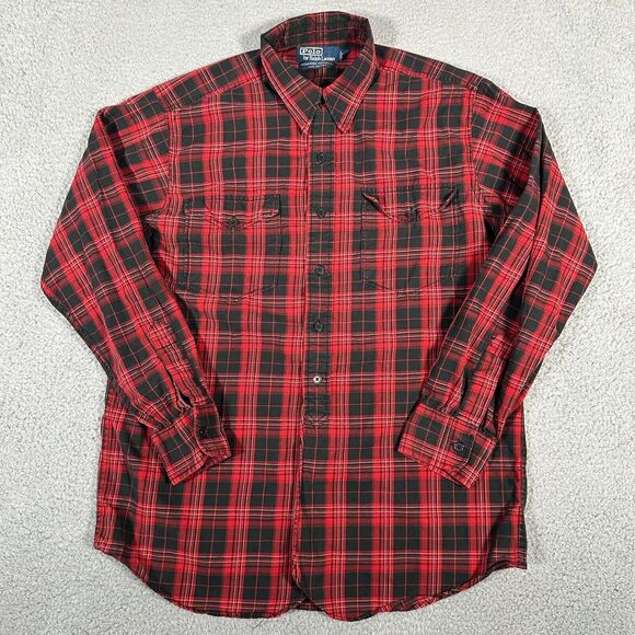 Polo Ralph Lauren‎ Shirt Mens Small Red Black Plaid Woodsman Workshirt Button - Picture 1 of 7